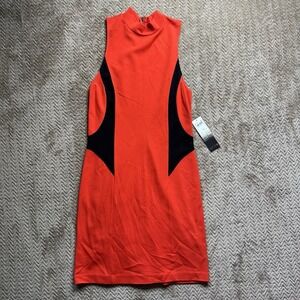 NWT Kensie Women's Red and Black Sleeveless High Neck Dress Size Small Bodycon